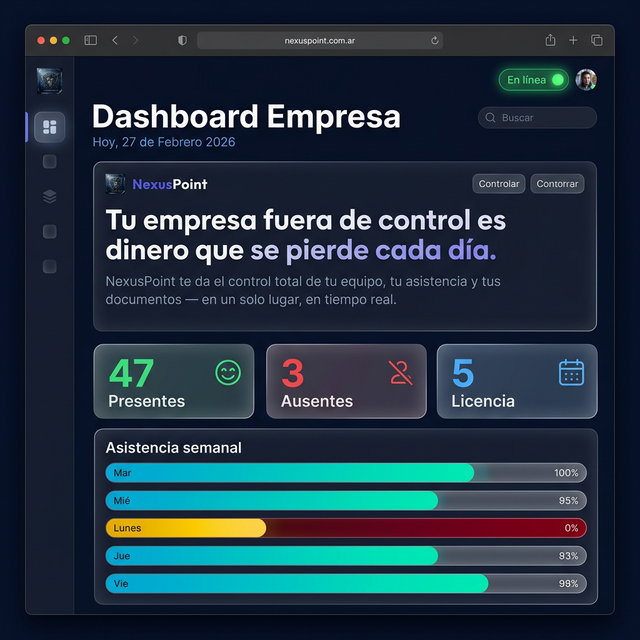 NexusPoint Dashboard - Control de asistencia y gestión empresarial